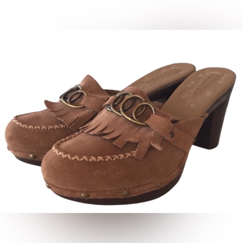 🦋 Truflex Suede Brown Clogs Mules 9 1/2